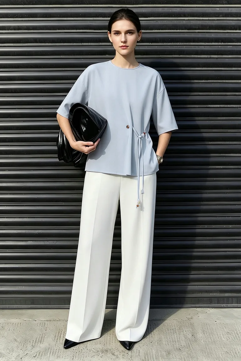 Beaded Tie Chiffon Blouse - 1