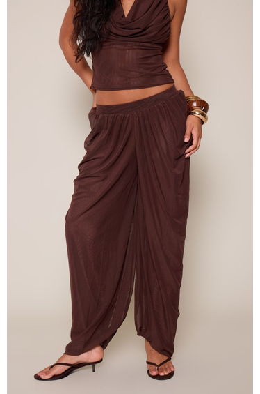 Brown Mesh Draped Tapered Balloon Trouser Co-ord product thumbnail 2