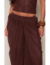 Brown Mesh Draped Tapered Balloon Trouser Co-ord - 3