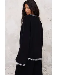 ستره صوف أسود محبوكه بقصة واسعة - 1