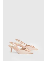 Amanda Faux Suede Point Embellished Trim Slingback Kitten Heel Court Shoes