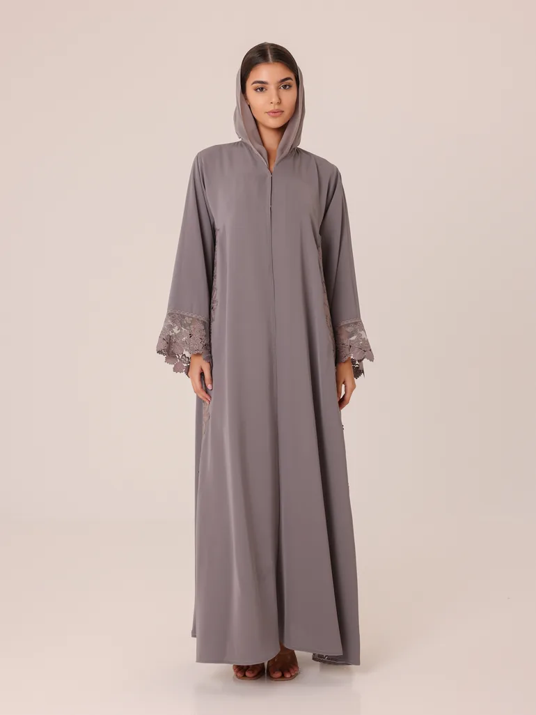 Platinum Lace Embroidered Abaya - 2