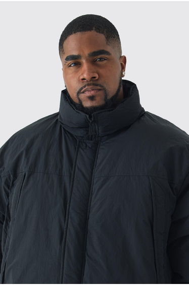 Plus Funnel Neck Padded Jacket In Black - black product thumbnail 3