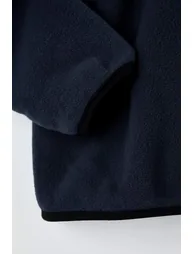 Navy Blue Regular Cut Stand Collar Zippered Stitch Detailed Polar Fleece Sweatshirt - 1