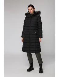 Plush Detail on the Collar Detachable Hooded Puffer Coat Black - 1