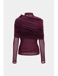 Ruched Mesh Long-Sleeve Top - 1