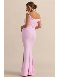 Lita | Pink Twisted Asymmetric Maternity Maxi Dress - 1