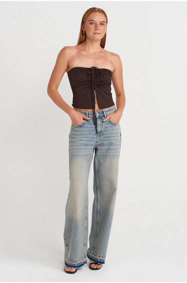 DILVIN Women’s Strapless Crop Blouse With Tie Detail