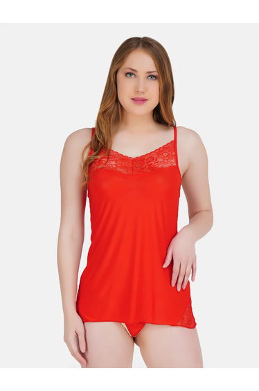Women Red Self Design Lace Lingerie Set