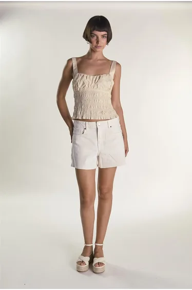 Regular Fit Denim Shorts - Ecru