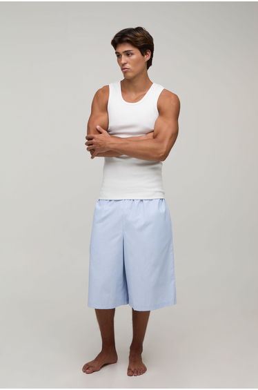 Ribbed Muscle Fit Vest & Contast Waistband Jort Lounge Set - blue