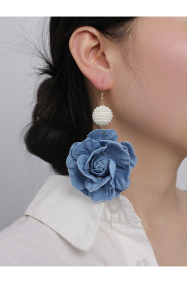 Blue Denim Flower Dangle Earrings