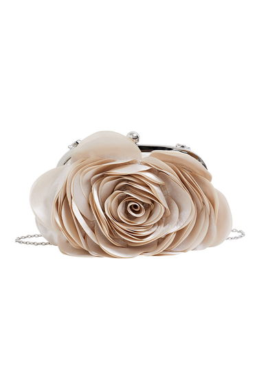 3D Rose Petal Satin Clutch in Apricot