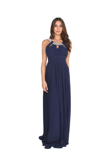 Diamante Neck Chiffon Maxi Dress
