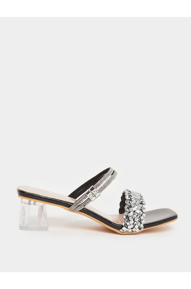 Women Black Embellished Sandals