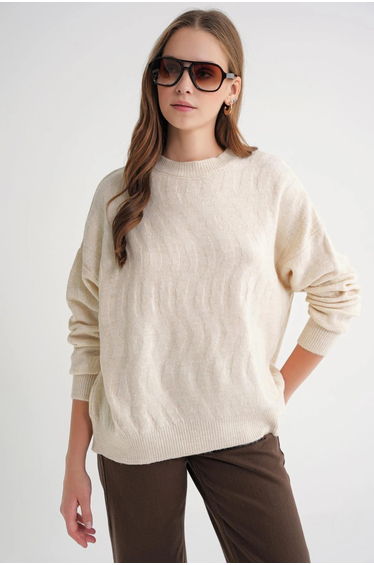 Mixray Ribbed Knitwear Pullover Sweater with Hair Braid Pattern