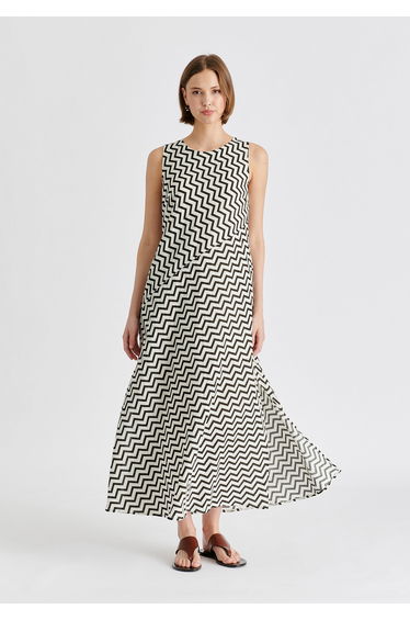 A-Line Midaxi Dress in Zigzag Pattern