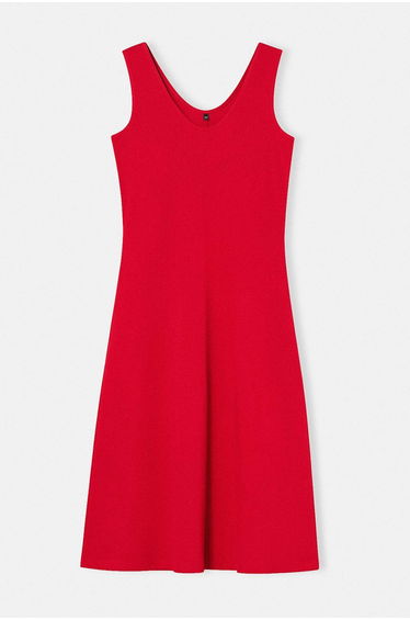 Red Corded A-Line Midi Knitted Dress