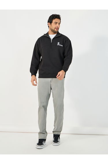 Quarter Zip Chest Print High Neck Boxy Fit Heavy Sweatshirt