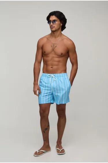 Stripe Mid Length Swim Short - blue
