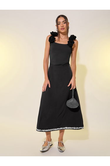Sequined Hem A-Line Midi Skirt