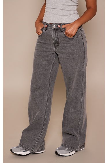 Petite Washed Grey High Waist Straight Leg Stretch Jeans
