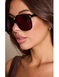 Black Burgundy Lens Oversized Sunglasses