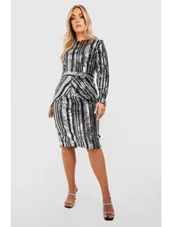 Plus Stripe Sequin Midi Dress - black