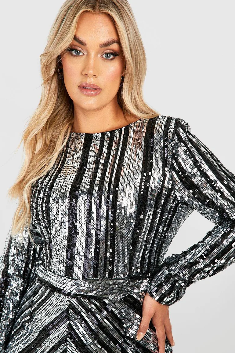 Plus Stripe Sequin Midi Dress - black - 3