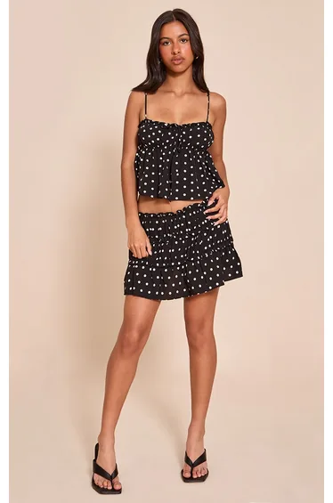 Petite Black Polka Dot Frill Mini Skirt