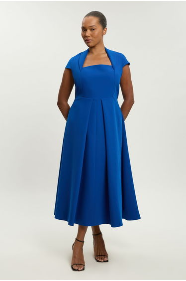 Plus Size Square Neck Tailored Full Skirted Maxi Dress