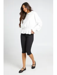 Loopback Peplum Hem And Cuff Hoodie - ecru