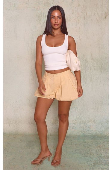 Petite Buttercream Puffball Tailored Linen Look Shorts