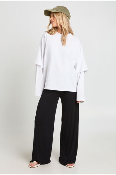 Petite Everyday Jersey Wide Leg Trouser - black