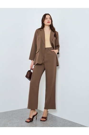 Women Solid Casual Blazer and Wide Leg Pants Co-Ords