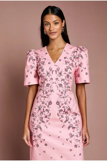 فستان كوست فاشن ميدي بقصة مستقيمة بطبعة أزهار - للمقاسات الصغيرة