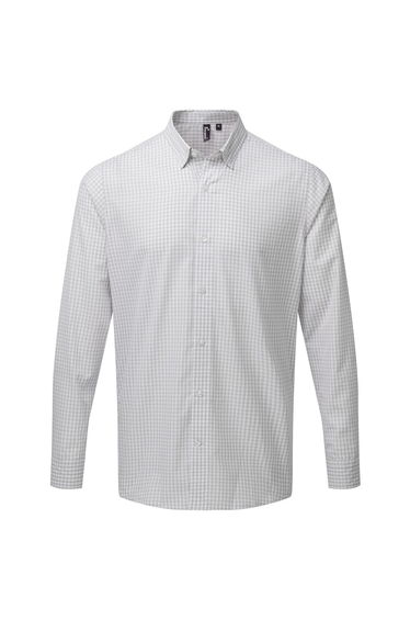 Premier Mens Maxton Checked Long-Sleeved Shirt - Silver/White