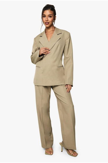 Tailored Textured Woven Straight Leg Trouser - washed khaki