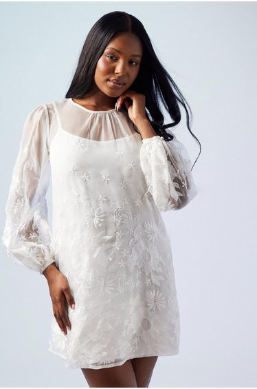 Embroidered Organza Mini Wedding Dress