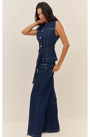 Indigo Mid Waist Wide Leg Jeans
