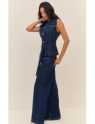 Indigo Mid Waist Wide Leg Jeans