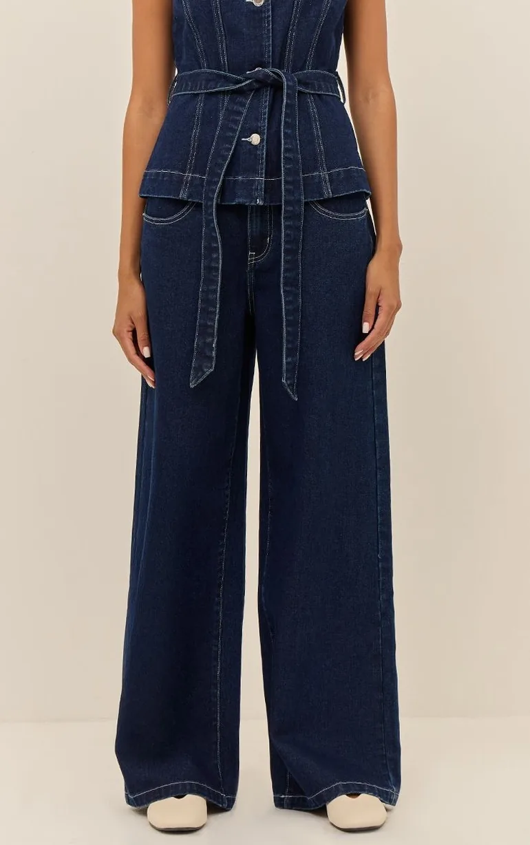 Indigo Mid Waist Wide Leg Jeans - 5