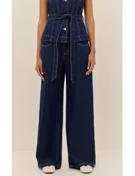 Indigo Mid Waist Wide Leg Jeans - 5