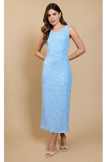 Lysia Pale Blue Sequin Waffle Midaxi Dress