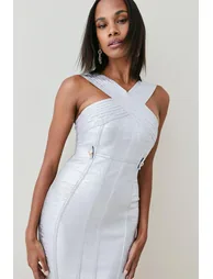 Figure Form Bandage Foiled Cross Front Knit Dress - 2