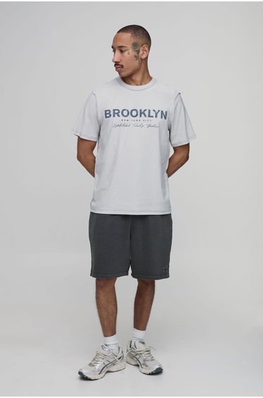 Baggy Fit Heavyweight Washed Embroidered Loopback Short - vintage khaki