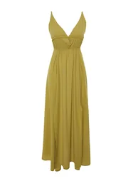 Khaki Maxi Woven Slit Dress - 2