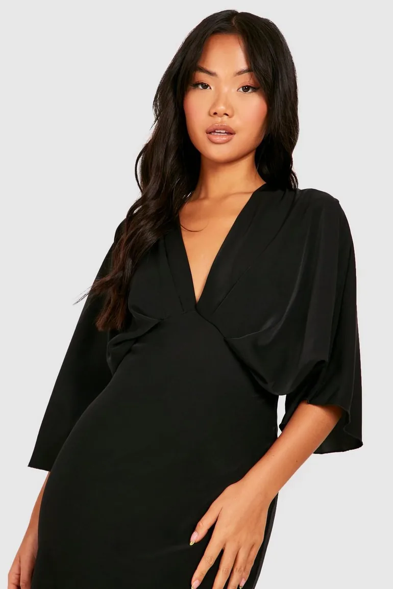 petite bias cut dress boohoo Women's Petite Bias Cut Angel Sleeve Maxi Dress - Red