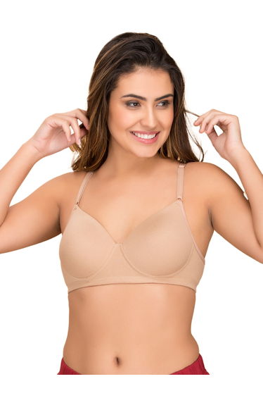 Beige Padded Non-Wired Cotton Rich T-Shirt Bra