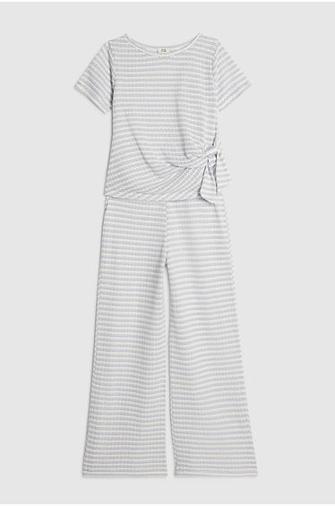 Girls Blue Stripe Top & Trousers Set